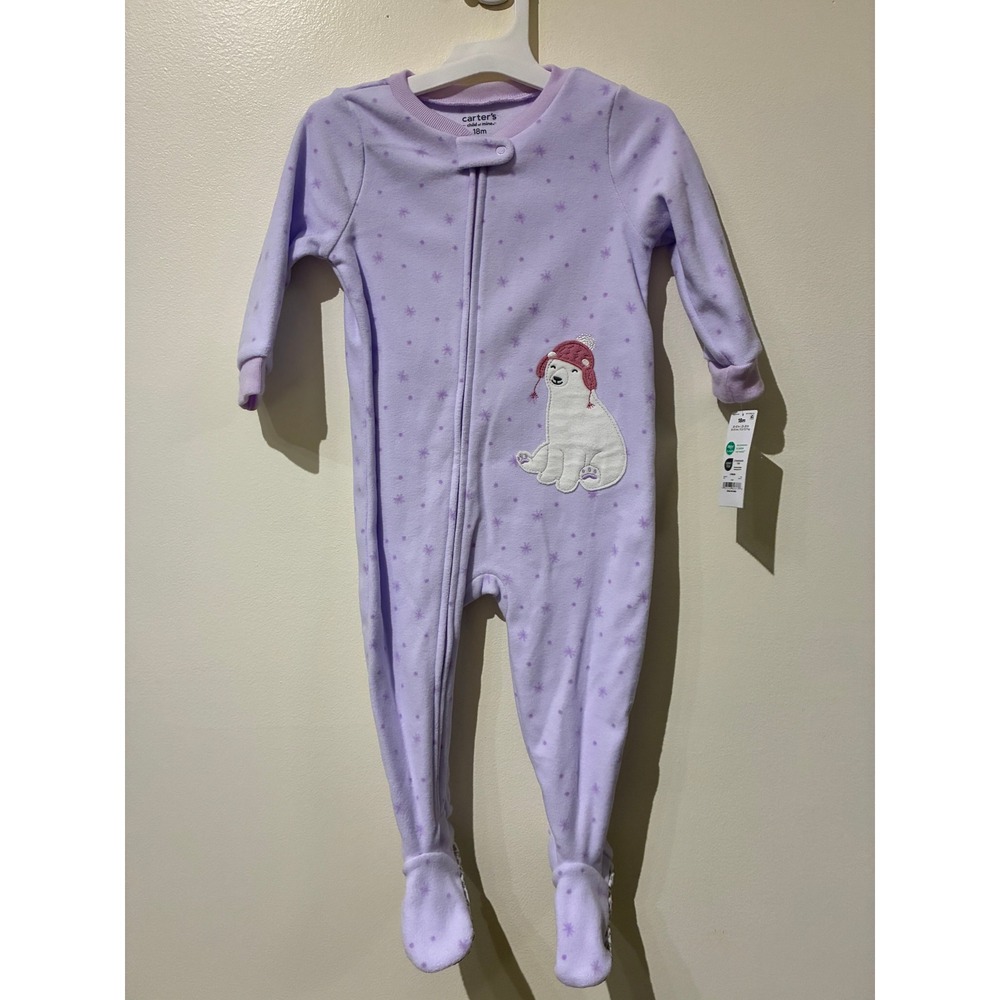 NWT Carter's 18M Purple Fleece Polar Bear Footed Pajamas